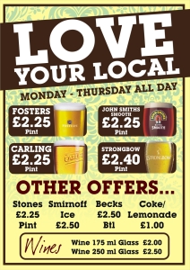 A poster designed by Bobby Dazzler SIgns for a Local Pub